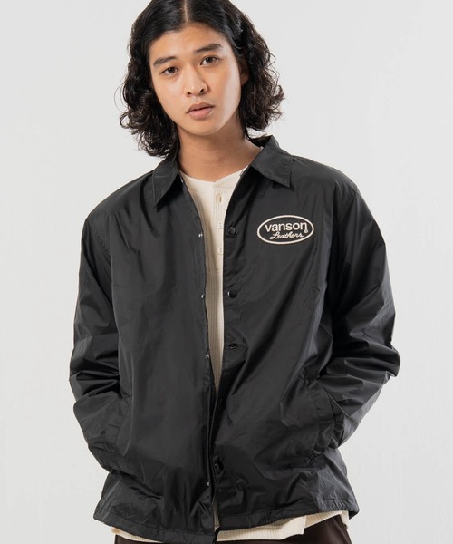 vanson ナイロンジャケット 黒　LW VANSON（バンソン） ナイロンジャケット VANSON-ロゴ・ナイロン コーチ