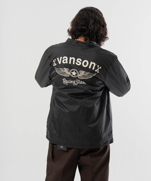vanson レインジャケット 黒 VANSON（バンソン） ナイロンジャケット VANSON-ロゴ・ナイロン コーチ