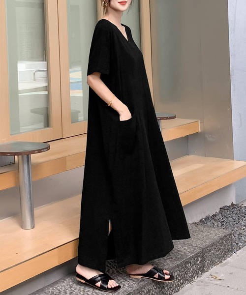 ワンピース ｖネックサイドスリットロングワンピース Zozotown Yahoo 店 通販 Yahoo ショッピング