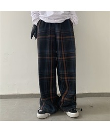 チェック柄 ワイドレッグパンツ r-3766 大きめポケット チェック柄 ワークウェア ワイドレッグ パンツ