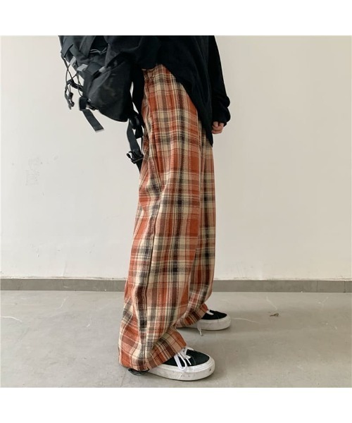 LCB-2409-008 パンツ ワイド チェック柄 カジュアル ルーズ ハイ 2_000000001569.jpg?1716280428