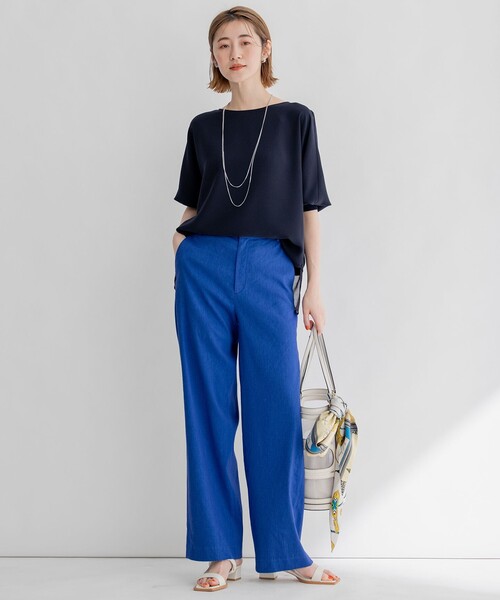 23区 パンツ 「洗える」リネンレーヨンストレッチ ワイド