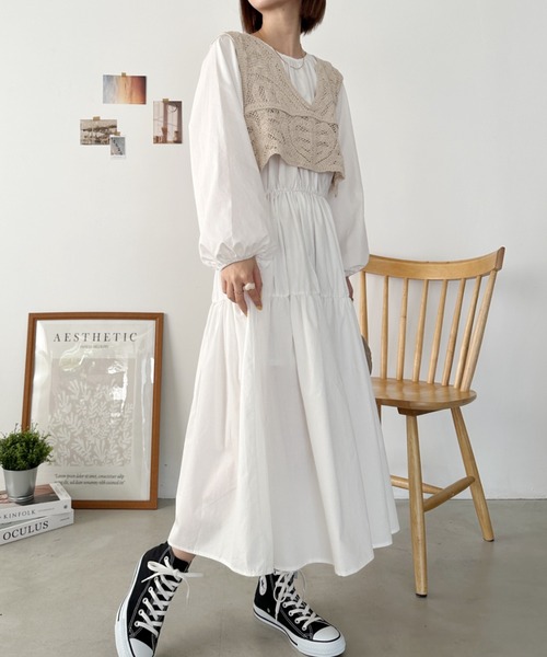CLEA ワンピース ギャザーティアードロングワンピース : ZOZOTOWN 