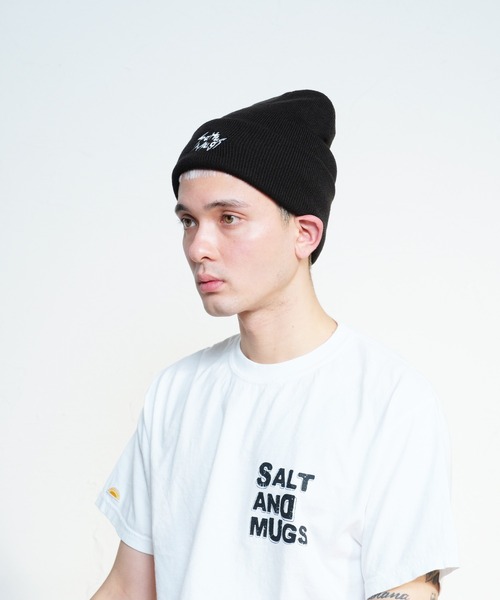 SALT&MUGS ニット帽 ニットキャップ Slash Logo Knit Cap メンズ