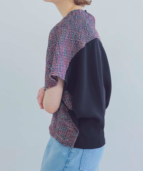 ブラウス シャツ mix tweed back switch blouse(ミックスツイード切り替えブラウス) レディース