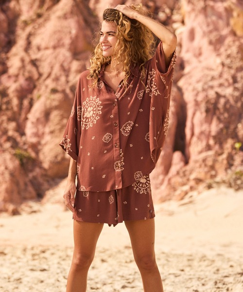 ブラウス シャツ BEACH NOSTALGIA DENI/ロキシー半袖総柄シャツ レディース ROXY ブラウス シャツ BEACH NOSTALGIA DENI/ロキシー半袖総柄