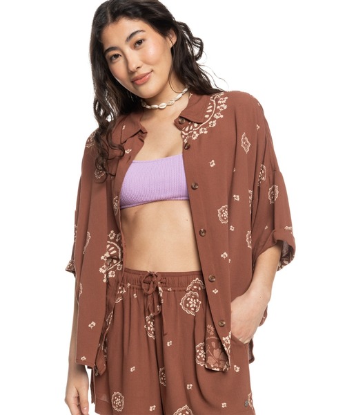 ブラウス シャツ BEACH NOSTALGIA DENI/ロキシー半袖総柄シャツ レディース ROXY ブラウス シャツ BEACH NOSTALGIA DENI/ロキシー半袖総柄