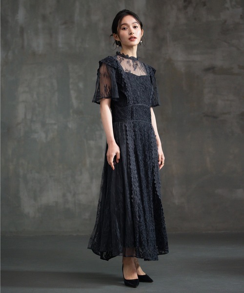 DRESS+ ドレス レースワンピース ロングフレアワンピース 総