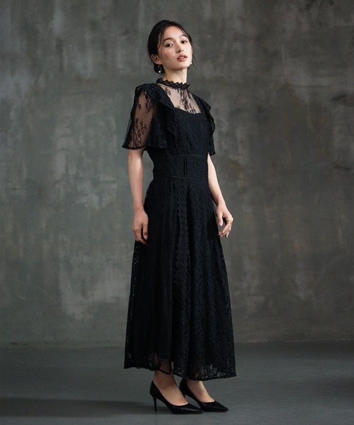 ドレス レースワンピース ロングフレアワンピース 総レース