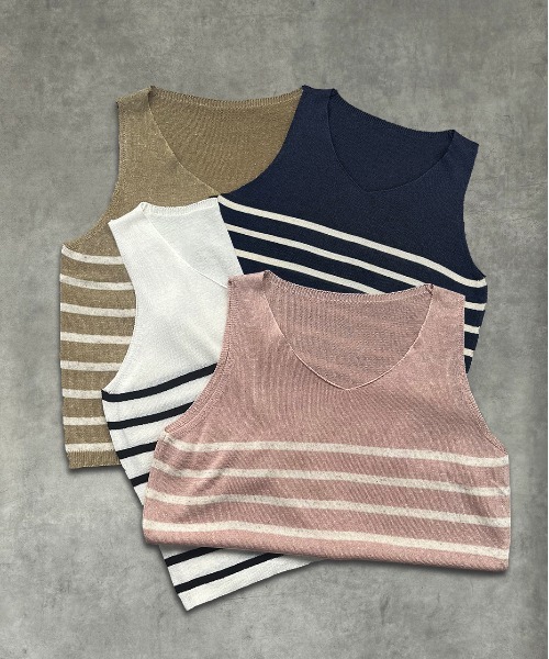 ad thie tシャツ ベーシックボーダー ノースリーブニット