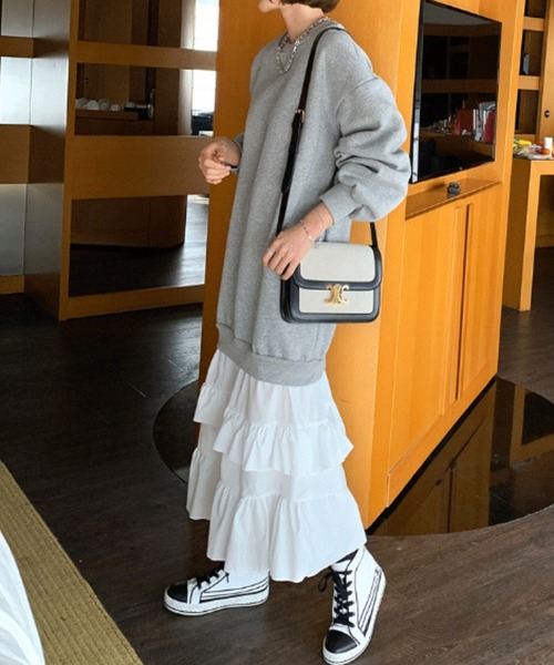 double standard clothing スウェット ワンピース フリル ABITOKYO（アビトーキョー） ワンピース 異素材ティアードフリル切替