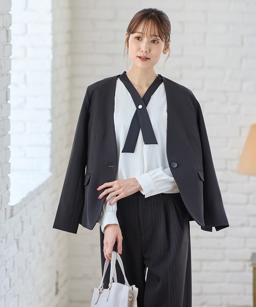 Honeys（ハニーズ） ブラウス シャツ 配色ボウタイブラウス レディース