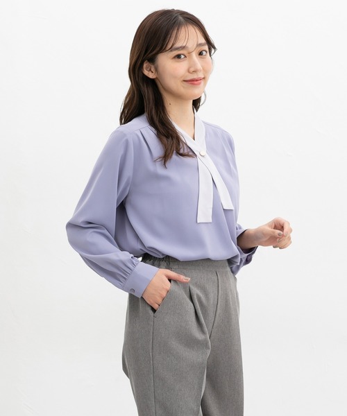Honeys ブラウス シャツ 配色ボウタイブラウス レディース
