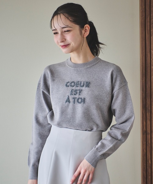 ニット セーター メッシュラメロゴニット レディース ANGIE ニット セーター 透かし編み クロップド丈 メッシュニット