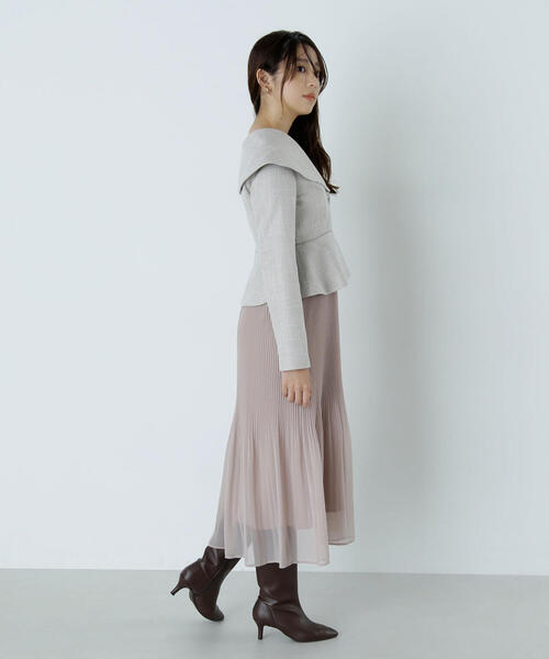 NATURAL BEAUTY BASIC ワンピース ツイードドッキングプリーツ 