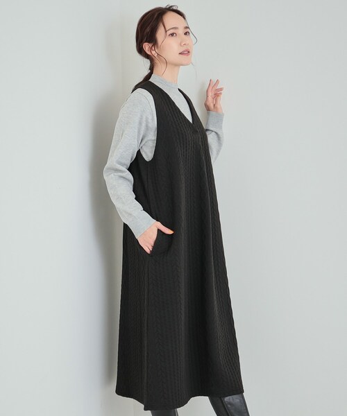 TMG ケーブルワンピース ケーブルジャガードワンピース×トップスSET | natural couture