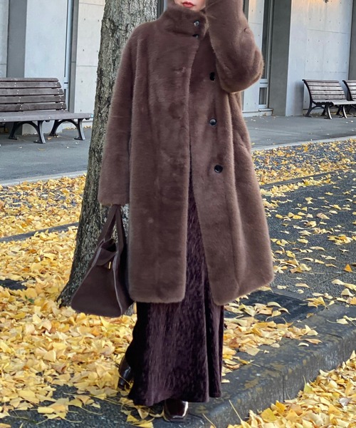 コート アウター stand collar fur coat /スタンドカラーボタンファー