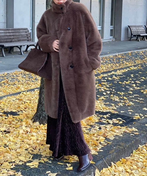 コート アウター stand collar fur coat /スタンドカラーボタンファー