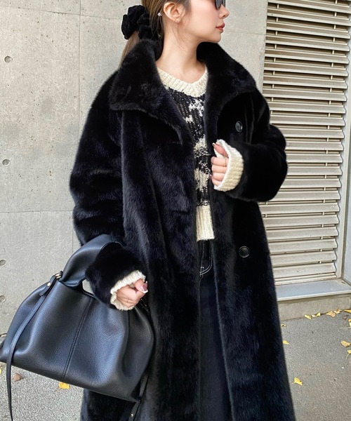 コート アウター stand collar fur coat /スタンドカラーボタンファー