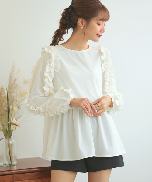 MERAKI ブラウス シャツ アームフリルペプラムブラウス レディース