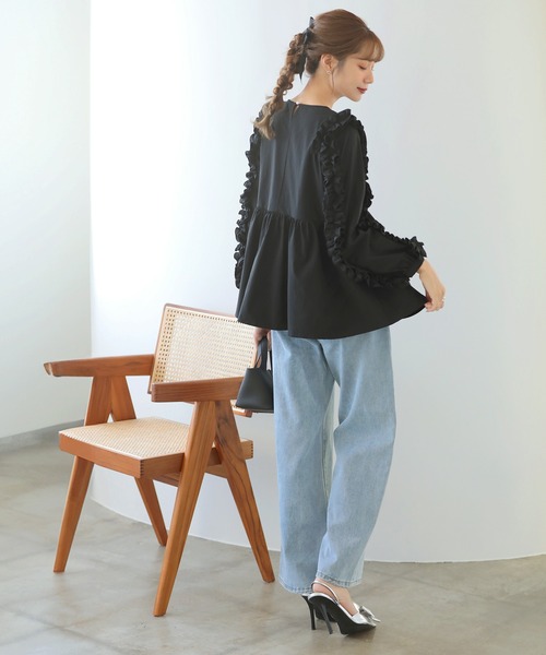 Crayme クレイミー フリルペプラムブラウス ベージュ MERAKI ブラウス シャツ アームフリルペプラムブラウス レディース