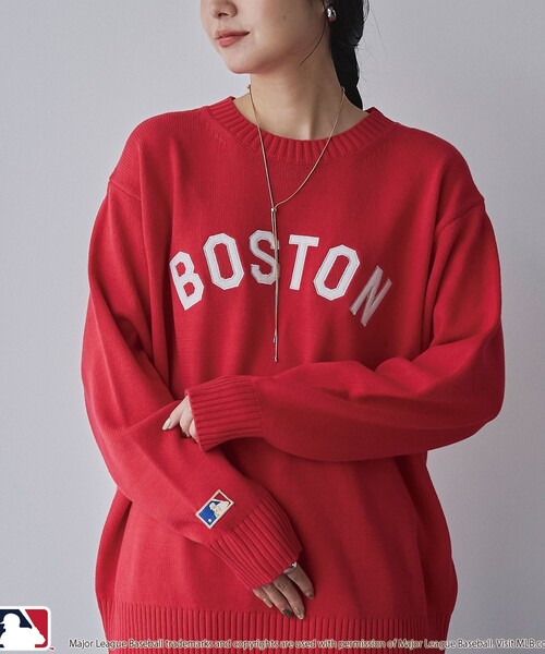 【スポーティ×ガーリー好バランス】MLB別注ワンポイントロゴクルーネックニット coen｜【スポーティ*ガーリー好バランス】MLB別注ワンポイント
