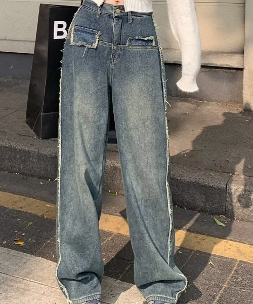 ジーンズ デニム デニムパンツ レトロウォッシュワイドレッグ