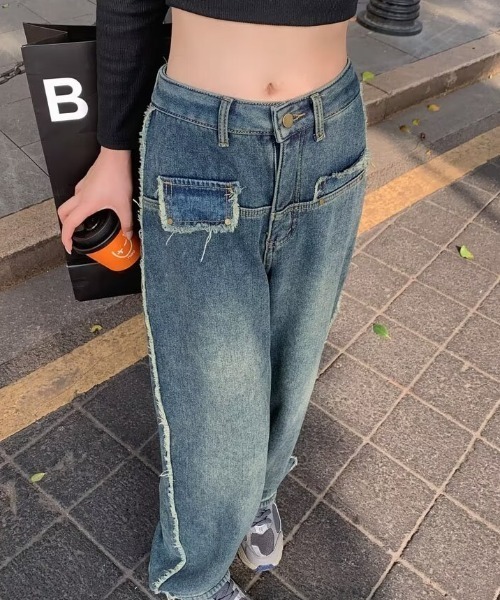 ワイドレッグ ジーンズ レトロ ウォッシュ ゆったり アメカジ ジーンズ デニム デニムパンツ レトロウォッシュワイドレッグ