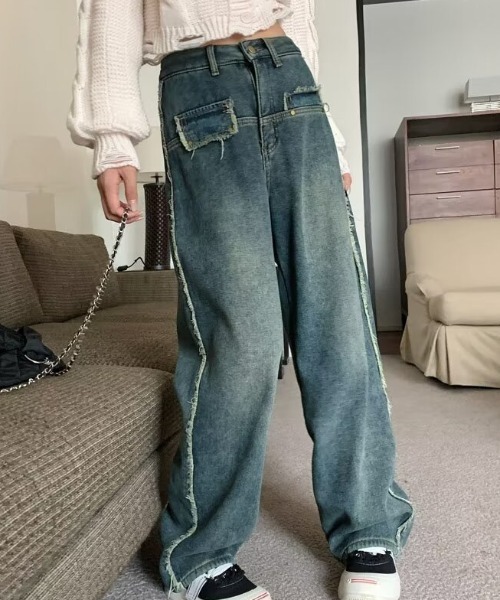 ジーンズ デニム デニムパンツ レトロウォッシュワイドレッグ
