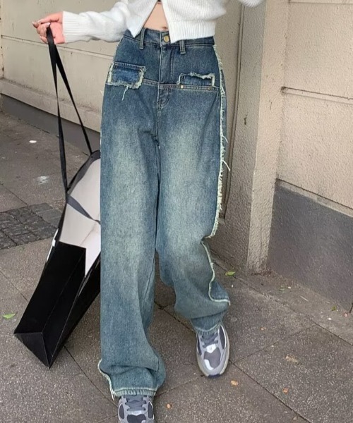 ジーンズ デニム デニムパンツ レトロウォッシュワイドレッグ