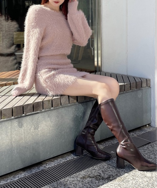 「one way」 ニットワンピース FREE パープル レディース_画像4