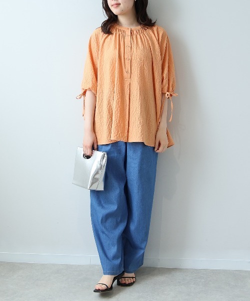 L〜5L ドルマンスリーブ ブラウス 大きいサイズ レディース 夏服 可愛いleswel レスウェル ミントブリーズ シアサッカー MB mint breeze L〜5L ドルマンスリーブ ブラウス 大きいサイズ
