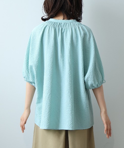 L〜5L ドルマンスリーブ ブラウス 大きいサイズ レディース 夏服 可愛いleswel レスウェル ミントブリーズ シアサッカー MB mint breeze L〜5L ドルマンスリーブ ブラウス 大きいサイズ
