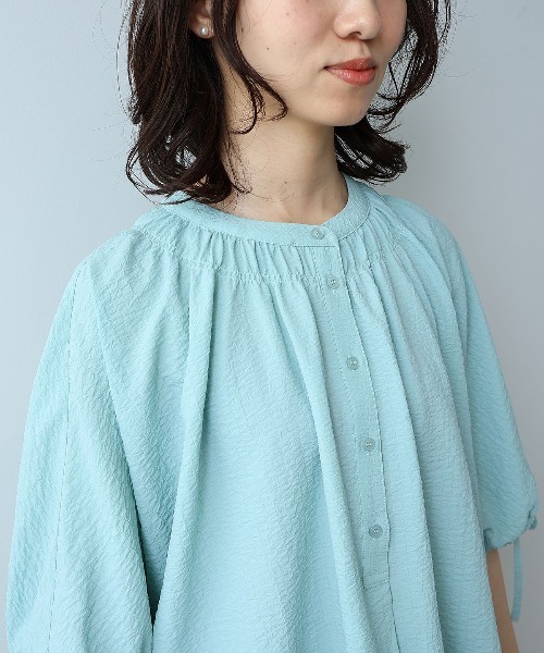 L〜5L ドルマンスリーブ ブラウス 大きいサイズ レディース 夏服 可愛いleswel レスウェル ミントブリーズ シアサッカー MB mint breeze L〜5L ドルマンスリーブ ブラウス 大きいサイズ