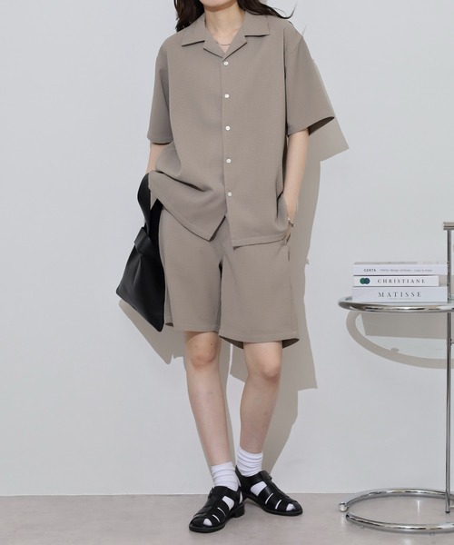 ダブルボタン セットアップ ワッフル 長袖シャツ ハーフパンツ ダブルボタン セットアップ ワッフル 長袖シャツ ハーフパンツ