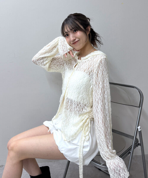 M-LINE tシャツ 「mline」フード付き レースドロスト レディース