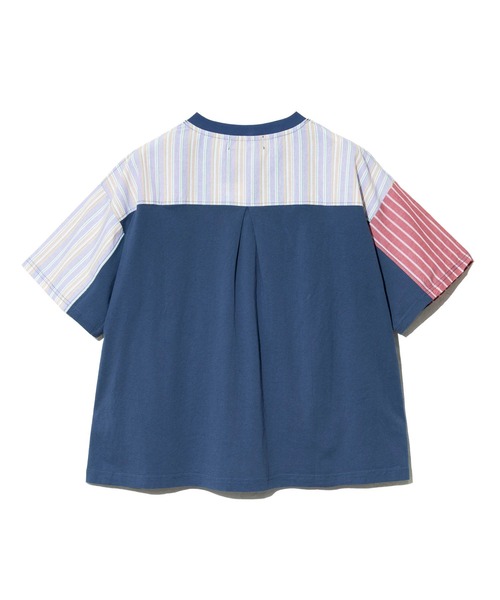 tシャツ CUBE SUGAR/キューブシュガー　ストライプMIX 切替半袖シャツPO レディース CUBE SUGAR tシャツ SUGAR/キューブシュガー ストライプMIX 切替