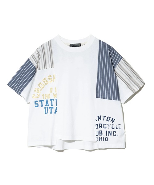 tシャツ CUBE SUGAR/キューブシュガー　ストライプMIX 切替半袖シャツPO レディース CUBE SUGAR tシャツ SUGAR/キューブシュガー ストライプMIX 切替