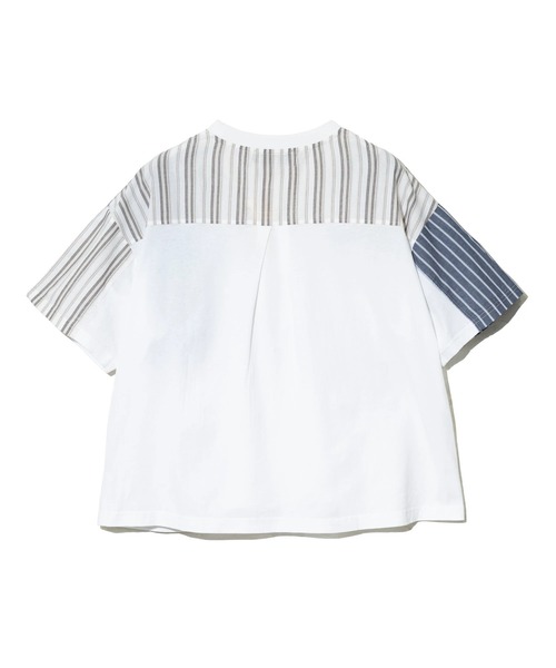tシャツ CUBE SUGAR/キューブシュガー　ストライプMIX 切替半袖シャツPO レディース CUBE SUGAR tシャツ SUGAR/キューブシュガー ストライプMIX 切替