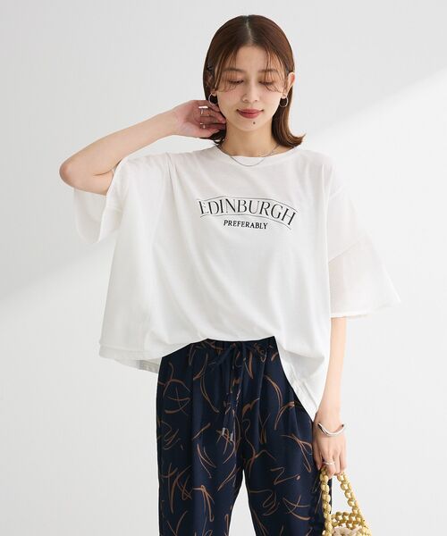 Green Parks tシャツ 袖メッシュドッキングロゴプルオーバー