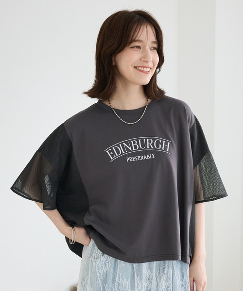 Green Parks tシャツ 袖メッシュドッキングロゴプルオーバー