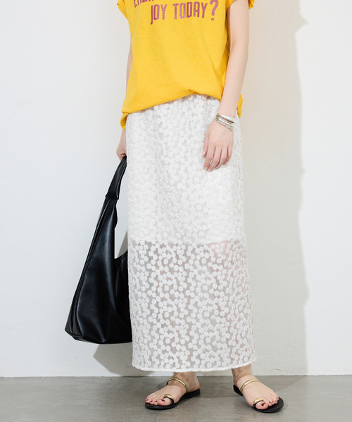 SLOBE IENA スカート シアーフラワー刺しゅうスカート