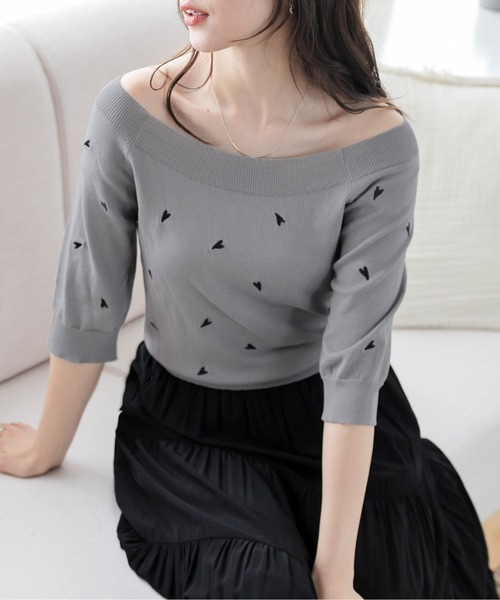 tシャツ 2WAYハート刺繍サマーニットトップス レディース : ZOZOTOWN