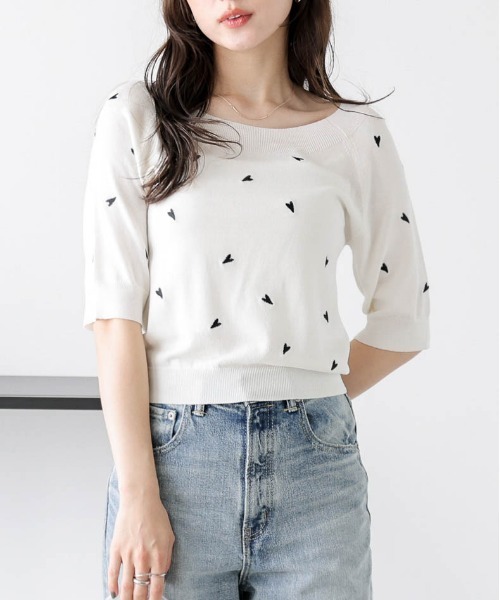 tシャツ 2WAYハート刺繍サマーニットトップス レディース : ZOZOTOWN