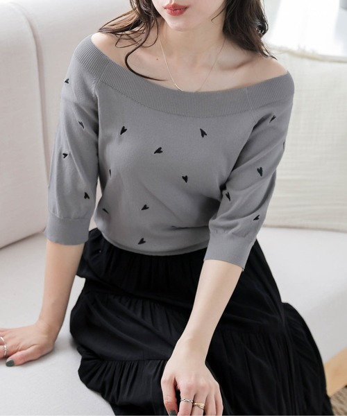 tシャツ 2WAYハート刺繍サマーニットトップス レディース : ZOZOTOWN