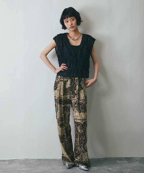 Language - ベスト　ジレ　language ベージュ　クリーム色　レース　スタッズ　個性的 ベスト ジレ 刺繍レースシアーベスト レディース : ZOZOTOWN