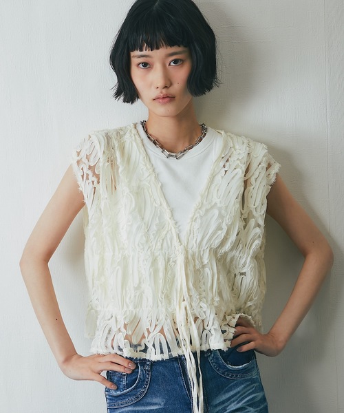 ベスト ジレ 刺繍レースシアーベスト レディース : ZOZOTOWN