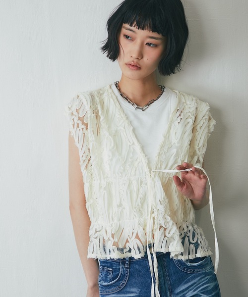 ベスト ジレ 刺繍レースシアーベスト レディース : ZOZOTOWN