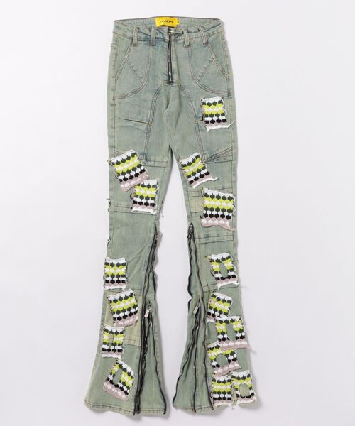 GUAPI チェーン デニム パンツ　スライムグリーンGREEN L.H.P ジーンズ GUAPI/グアピ/Slime Green Knit Patches Denim