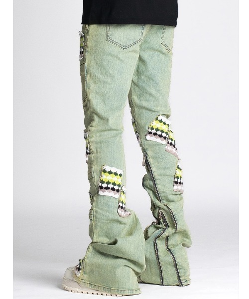 GUAPI チェーン デニム パンツ　スライムグリーンGREEN L.H.P ジーンズ GUAPI/グアピ/Slime Green Knit Patches Denim